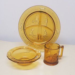 Tiara Amber Nursery Rhyme 3 Piece Dish Set Mug, Bowl & Plate w/ Original Box